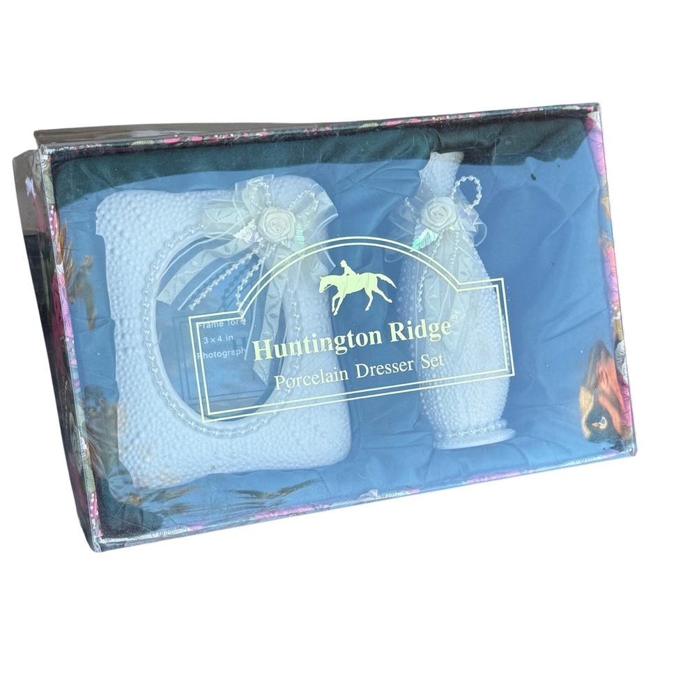Huntington Ridge Porcelain Dresser Set Picture Frame Perfume Bottle Vanity Decor
